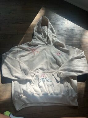 Hollister Cream Hoodie with Sun, Waves & Floral Embroidery